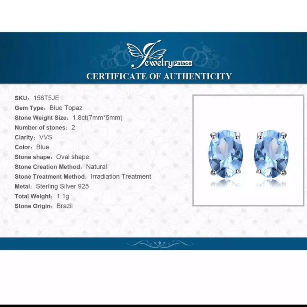 Blue Topaz Stud Earrings - Picture 3 of 8